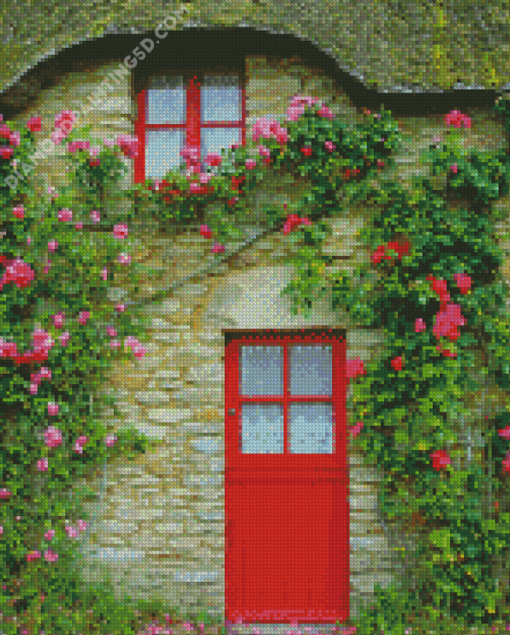 Red Flowering Door Diamond Paintings