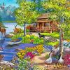 Spring Peace River Cabin Diamond Paintings