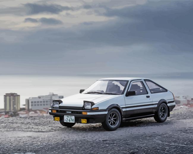 White Toyota AE86 Car Diamond Paintings