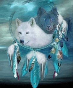 White And Grey Wolves Diamond Paintings