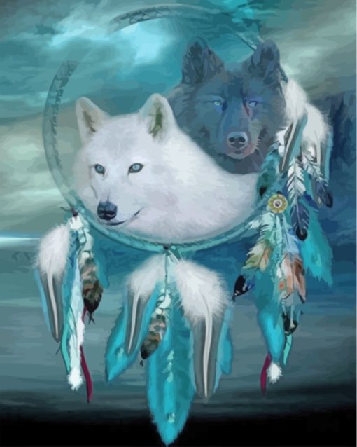 White And Grey Wolves Diamond Paintings