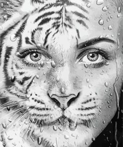 Black And White Tiger Woman Diamond Paintings