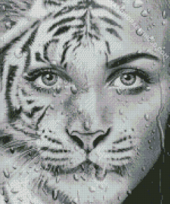 Black And White Tiger Woman Diamond Paintings