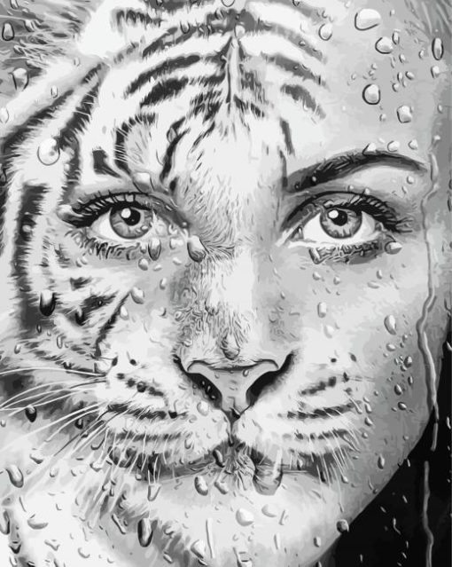 Black And White Tiger Woman Diamond Paintings