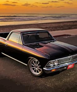 Black Chevrolet El Camino By Sea Diamond Paintings