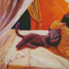 Cat On Bed Diamond Paintings