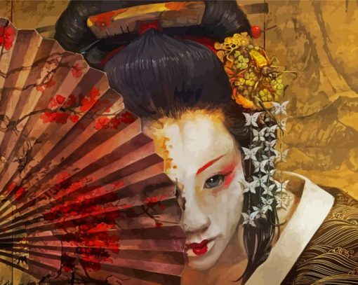 Geisha With Hand Fan Diamond Paintings