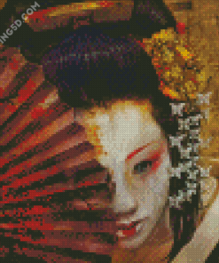 Geisha With Hand Fan Diamond Paintings