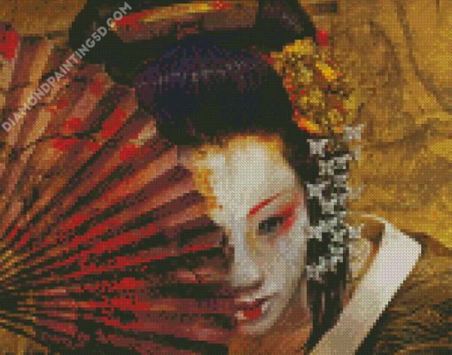 Geisha With Hand Fan Diamond Paintings