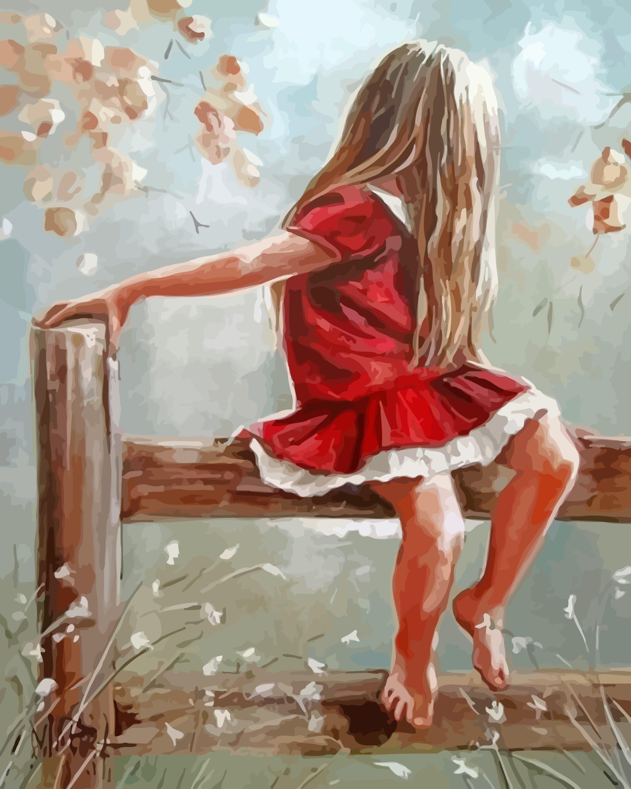 Girl In Red Dress Diamond Paintings