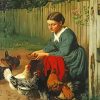 Girl With Chickens Diamond Paintings