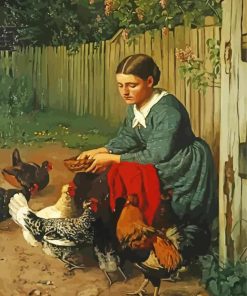 Girl With Chickens Diamond Paintings