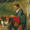 Girl With Chickens Diamond Paintings