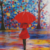 Girl With Red Umbrella Under Rain Art Diamond Paintings