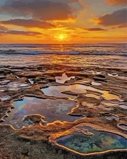 La Jolla Tide Pools At Sunset Diamond Paintings