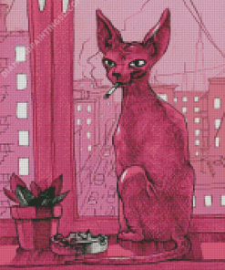 Pink Cat Smoking Diamond Paintings