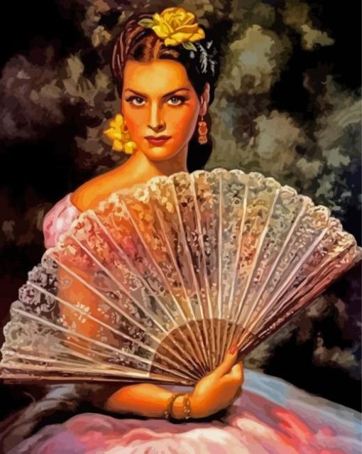 Spanish Woman With Hand Fan Diamond Paintings