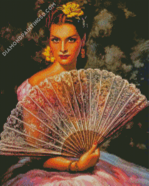 Spanish Woman With Hand Fan Diamond Paintings