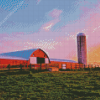 Sunset Farm Barn With Silo Diamond Paintings