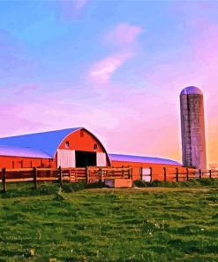 Sunset Farm Barn With Silo Diamond Paintings