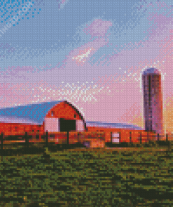 Sunset Farm Barn With Silo Diamond Paintings