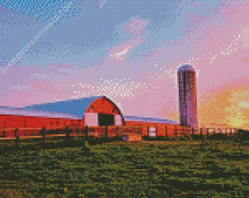 Sunset Farm Barn With Silo Diamond Paintings