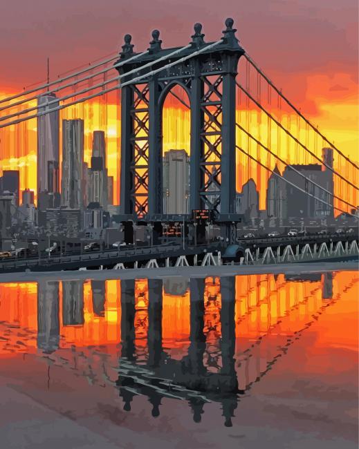 Sunset Over Manhattan Bridge Diamond Paintings