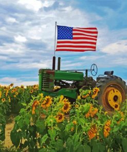 Tractor With Sunflowers Field Diamond Paintings