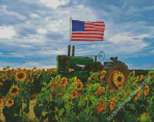 Tractor With Sunflowers Field Diamond Paintings