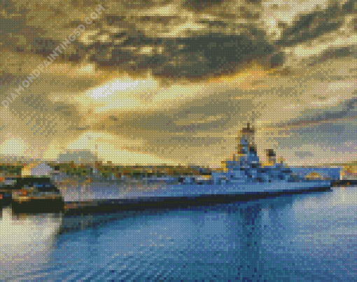 USS Lowa With Sunset Diamond Paintings