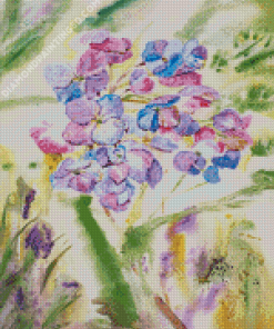 Abstract Purple Flowers With Green Grass Diamond Paintings