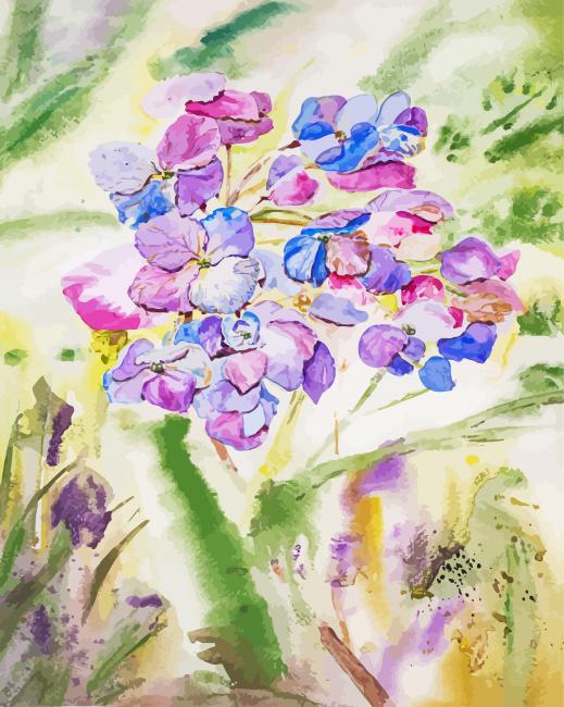 Abstract Purple Flowers With Green Grass Diamond Paintings