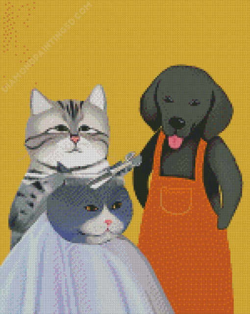 Barbers Dogs And Cats Diamond Paintings