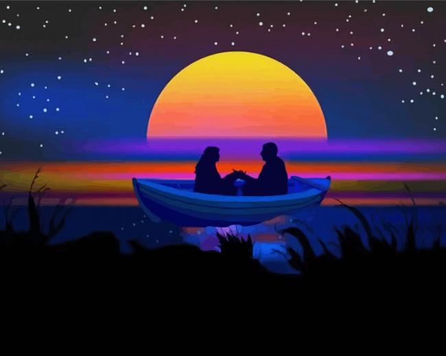 Couple Boat Silhouette Diamond Paintings