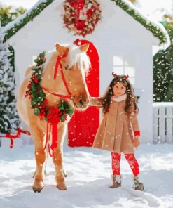 Cute Girl Christmas Horse Diamond Paintings