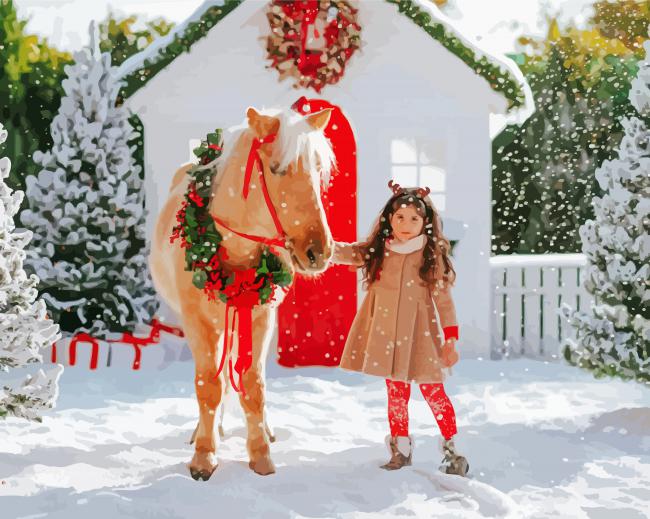 Cute Girl Christmas Horse Diamond Paintings