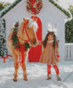 Cute Girl Christmas Horse Diamond Paintings