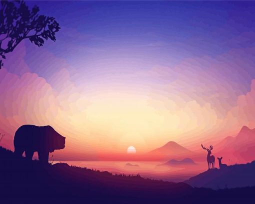 Elk And Bear Silhouette Diamond Paintings