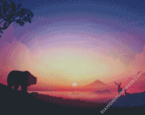 Elk And Bear Silhouette Diamond Paintings