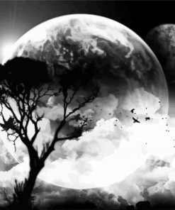 Moon And Trees Black And White Diamond Paintings