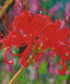 Red Japanese Flowers Diamond Paintings