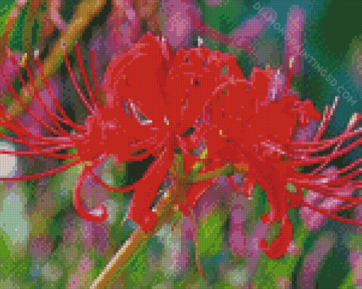 Red Japanese Flowers Diamond Paintings