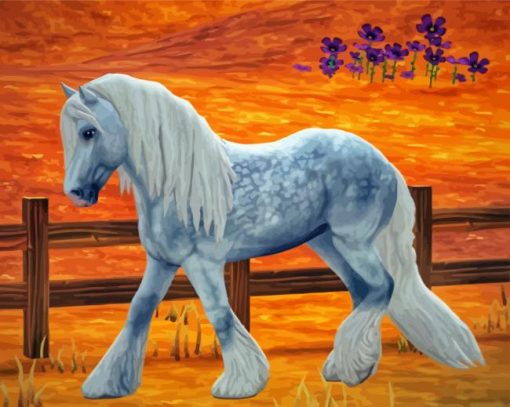 White Cob Horse Diamond Paintings