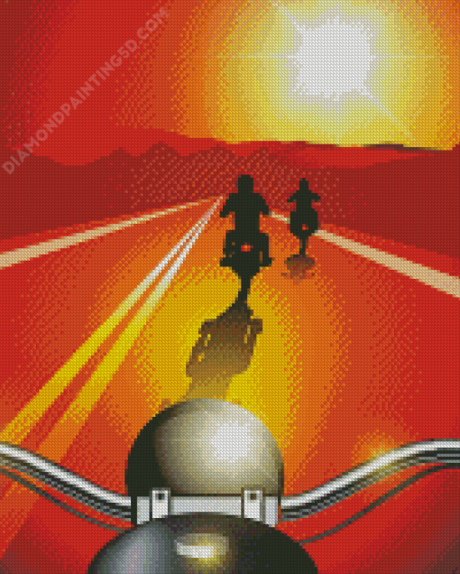 Aesthetic Harley Driving Into Sunset Illustration Diamond Paintings