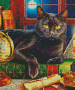 Aesthetic black Cat And Candle Diamond Paintings