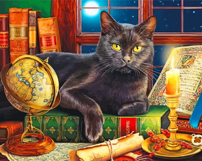 Aesthetic black Cat And Candle Diamond Paintings