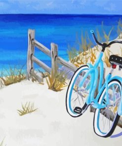 Beach Scene With Blue Bicycle Diamond Paintings