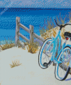 Beach Scene With Blue Bicycle Diamond Paintings