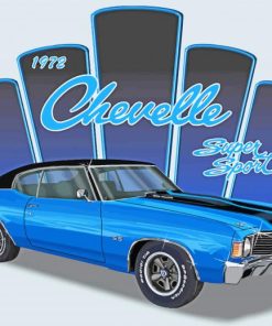 Blue Chevelle SS Super Sport Car Diamond Paintings