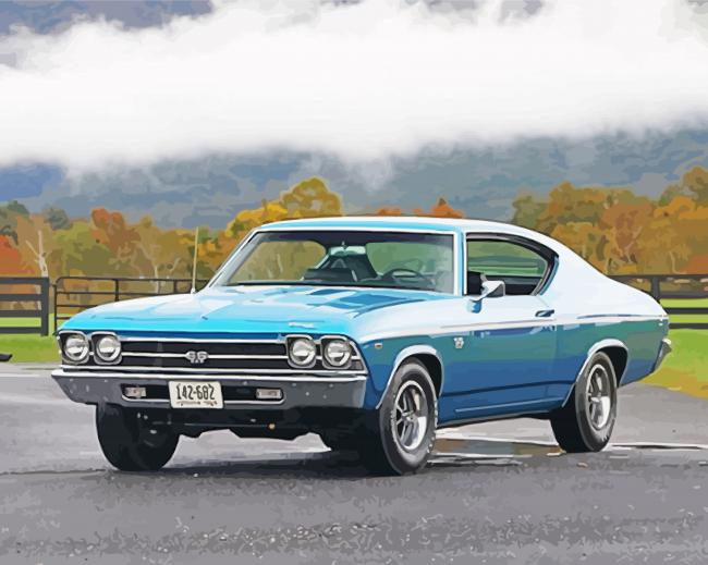 Blue Chevelle SS Car Diamond Paintings